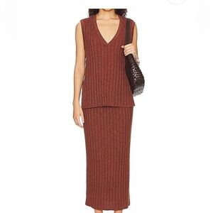 Free People Brown Ribbed Skirt Set
